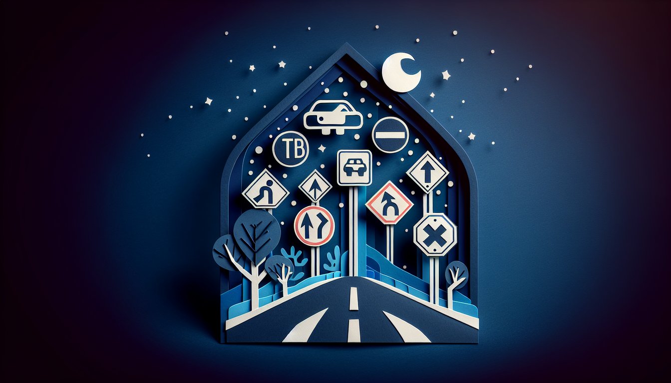Paper art promoting Georgia Road Sign Quiz for high school students and new drivers.