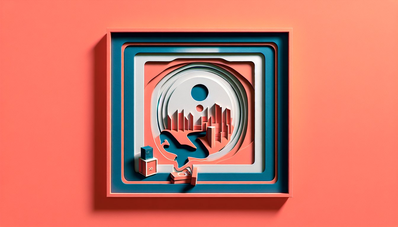 Paper art illustration for quiz on Radiohead The Bends with song lyrics and hidden detail challenge on coral background