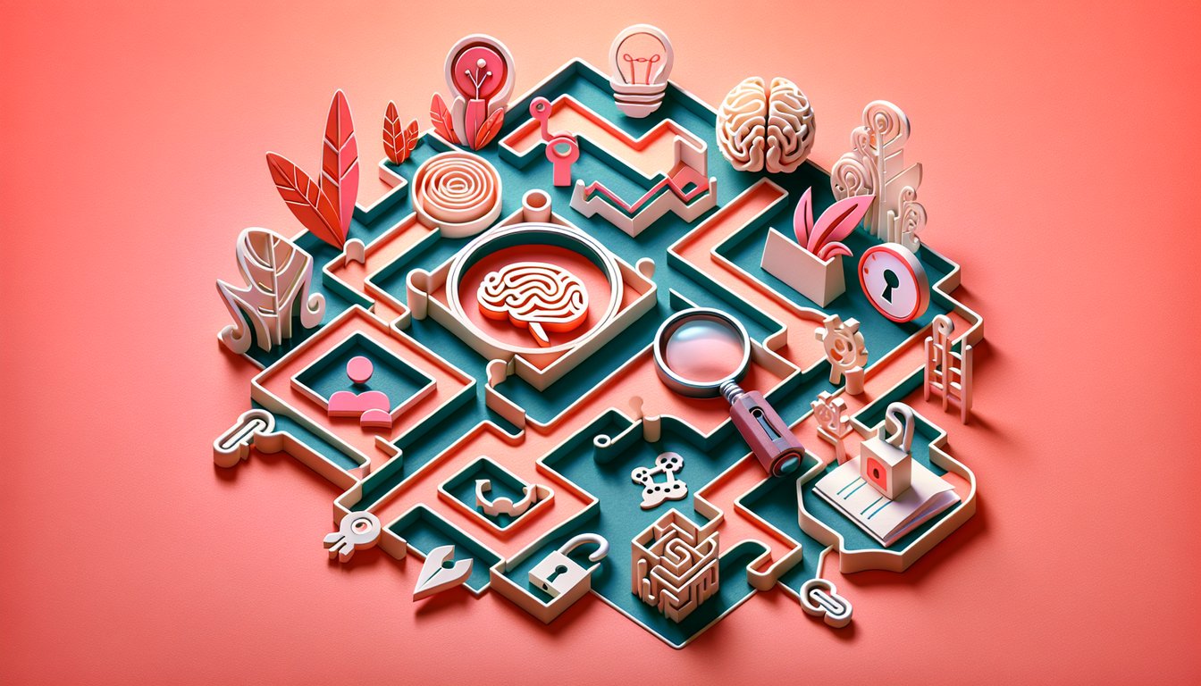 Paper art illustration of stylized Paranoia Agent characters on a coral background for personality quiz self discovery