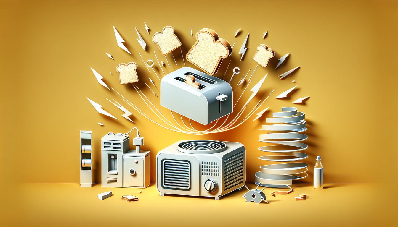 paper art illustration of a generator and toaster on golden yellow background promoting quiz on energy transformations