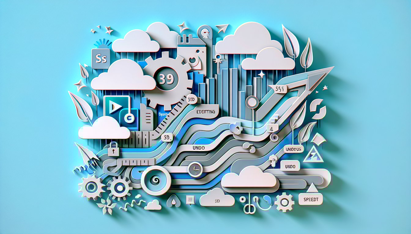 Paper art illustration for Photoshop shortcuts quiz on a sky blue background