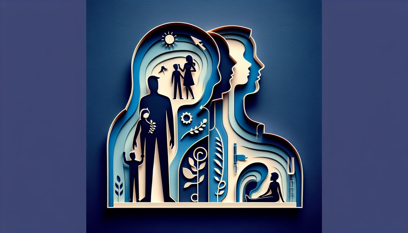 Paper art illustration for narcissism quiz on dark blue background