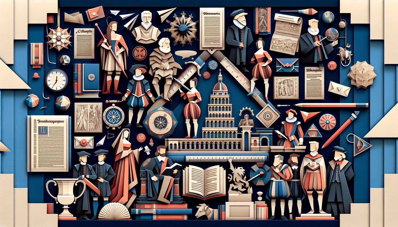 Renaissance-themed paper art for a high school trivia quiz on key figures, events, and milestones.