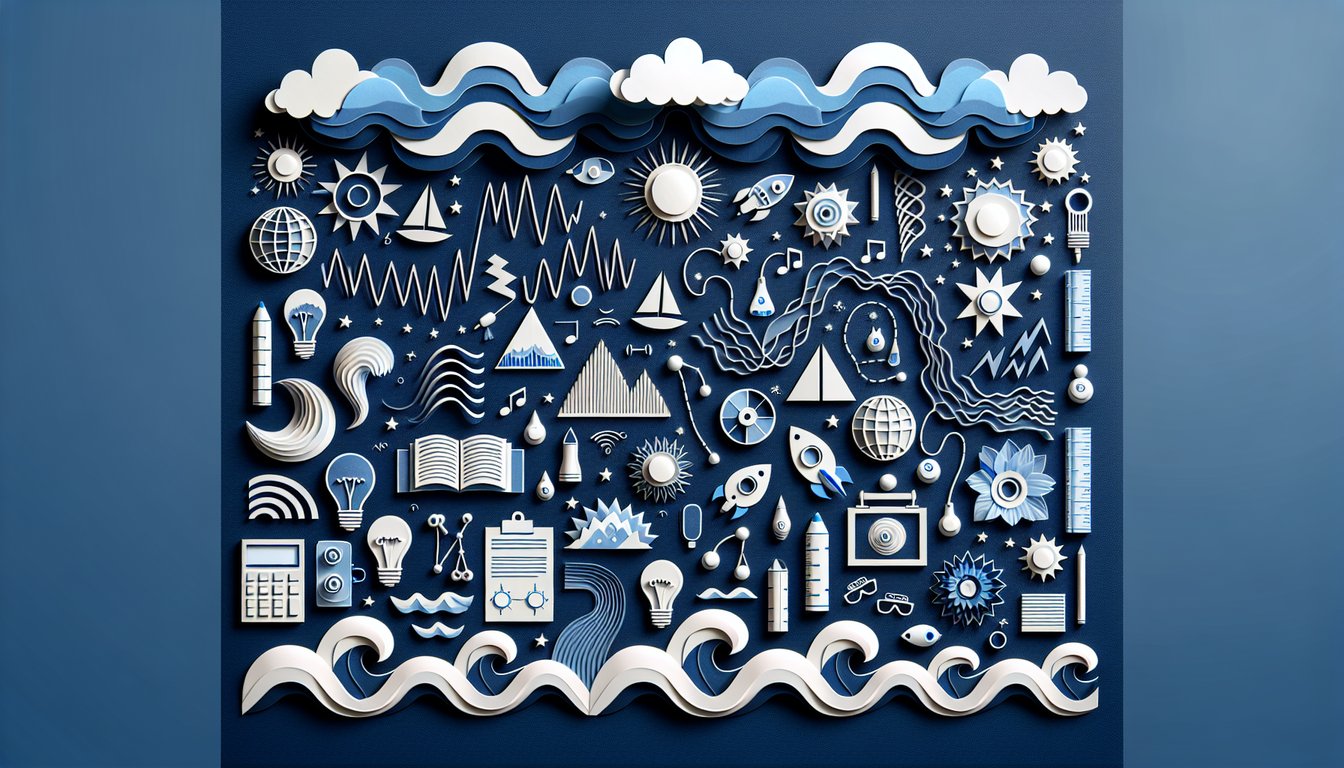Paper art representing a trivia quiz on wave properties for high school physics students.