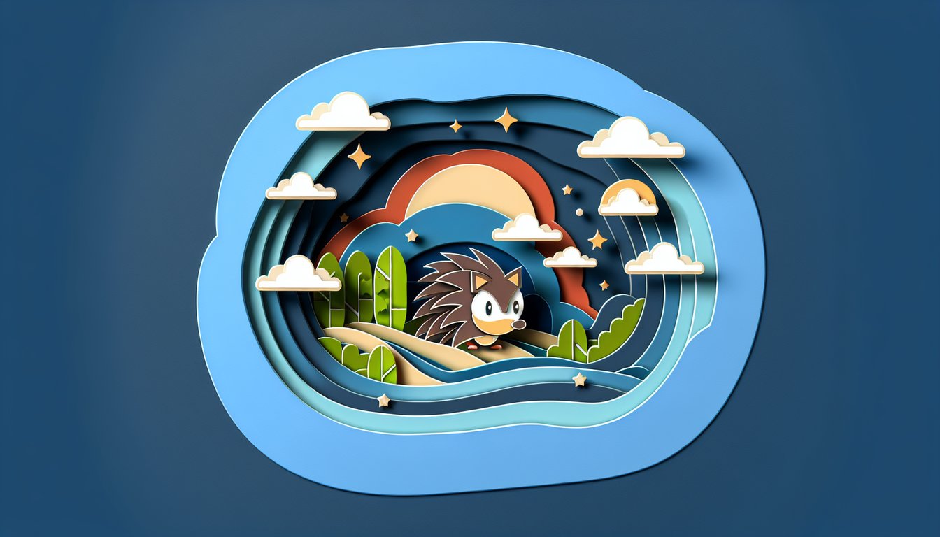 Paper art illustration Shadow the Hedgehog facts quiz banner on dark blue background