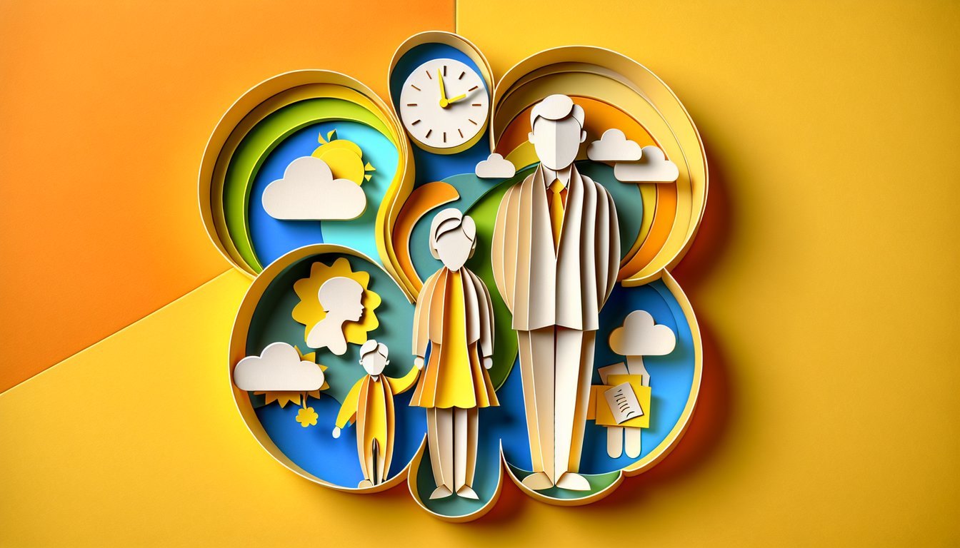 Paper art illustration for strict parents quiz on a golden yellow background