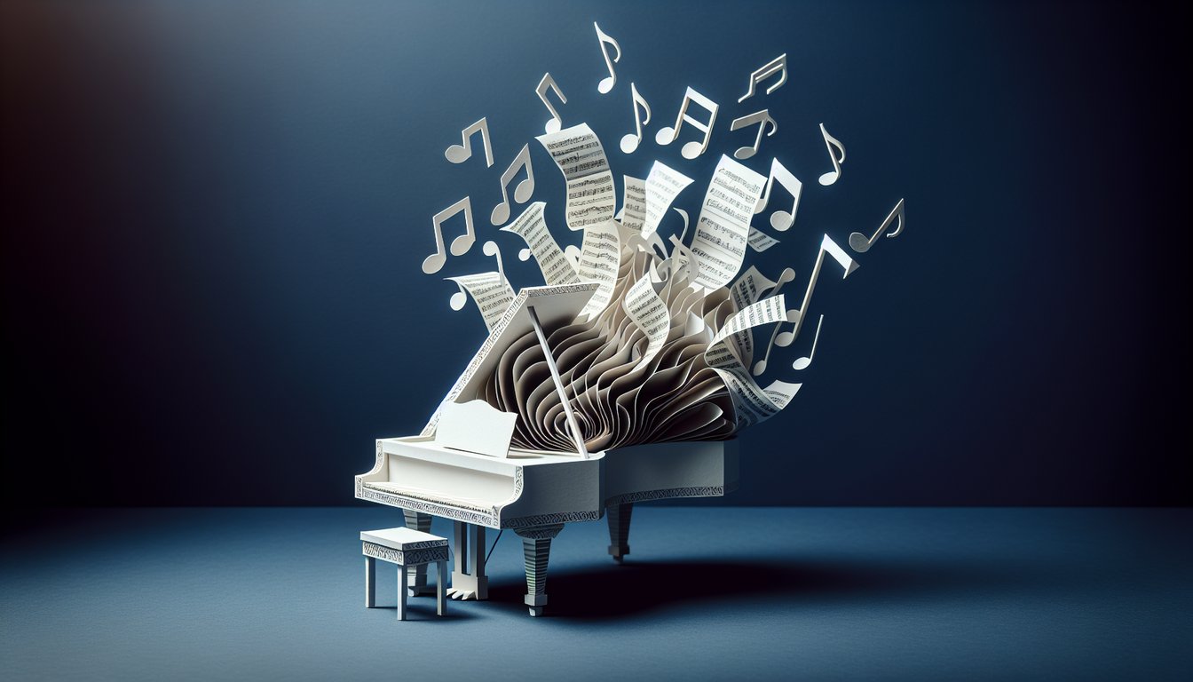 3D voxel art showcasing the Piano Literature course with a piano and books