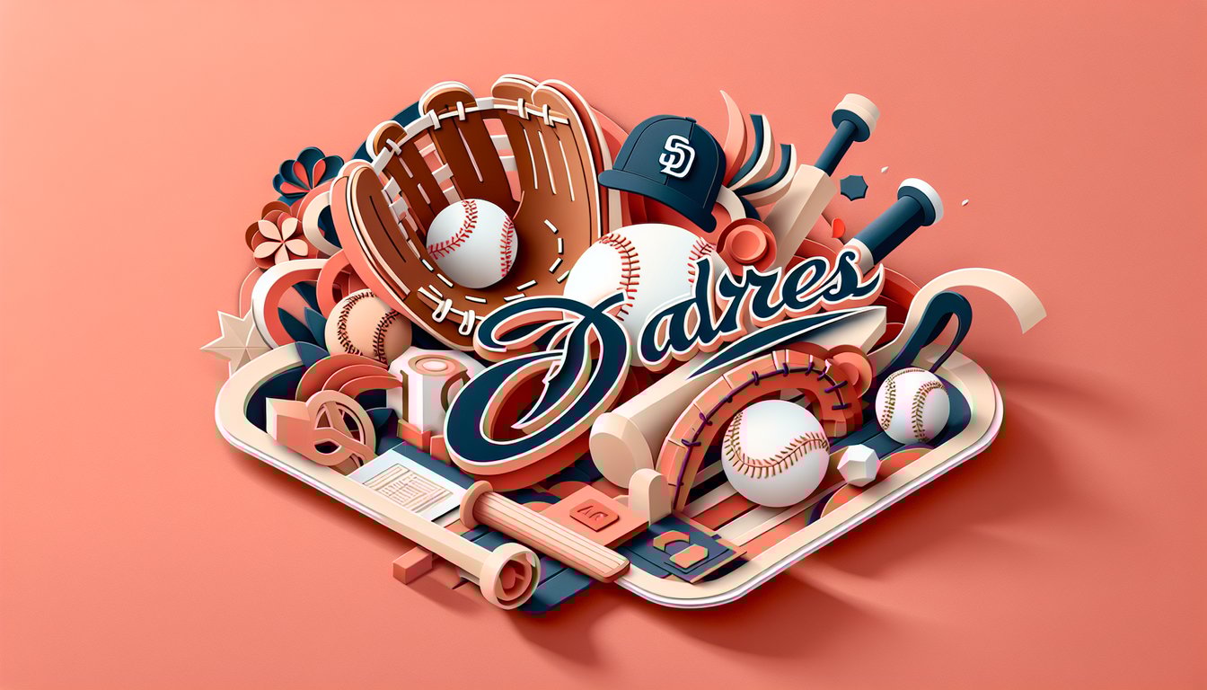 Paper art Padres trivia quiz on coral background with stylized Friars logo and San Diego baseball icons