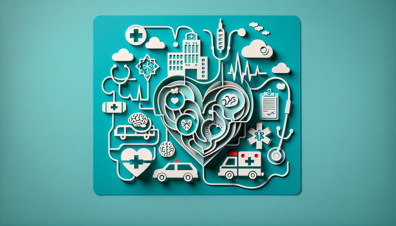 Paper art illustration for Greys Anatomy personality quiz on a teal background
