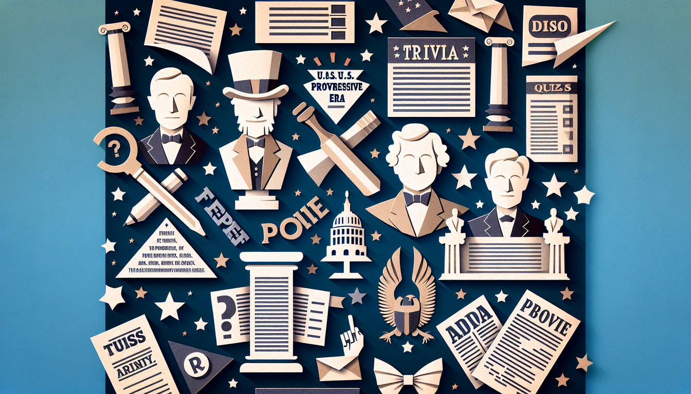 Colorful paper art depicting a trivia quiz on progressive-era presidents for high school students.