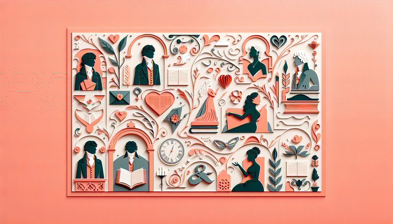 Paper art illustration for Bennet sister personality quiz on a coral background