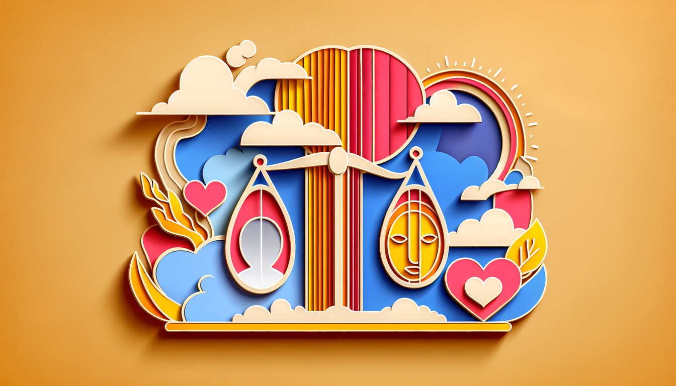 Paper art illustration for Am I Nice quiz on a golden yellow background.