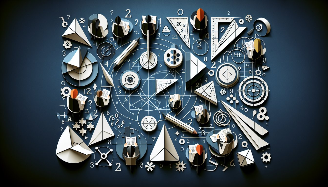 Colorful paper art promoting a geometry trivia quiz on identifying figure centers