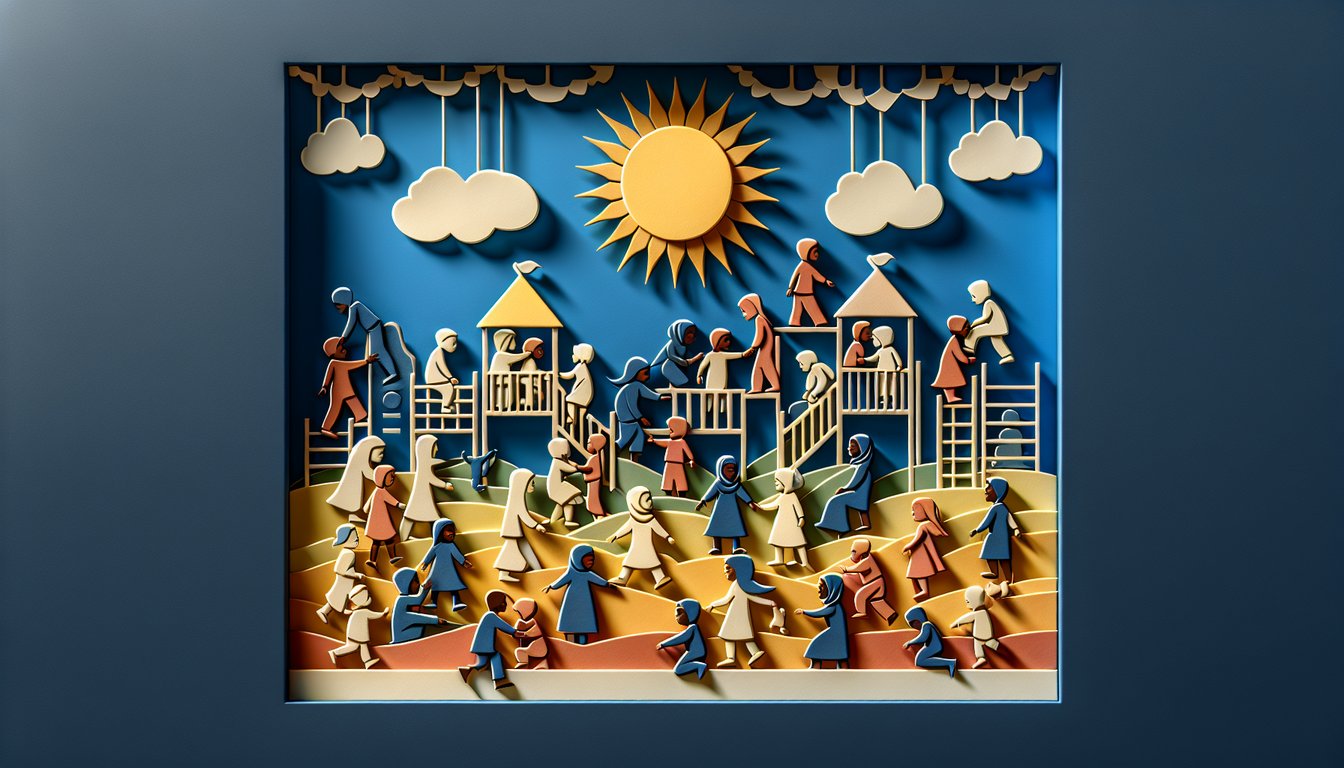Paper art illustration showing parent child puzzle pieces and scales on dark blue background for punishment style quiz
