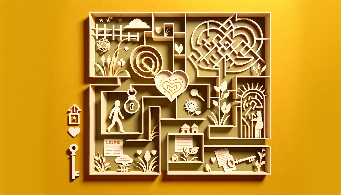 paper cut style couples hearts magnifying glass question marks golden yellow background quiz uncover reasons you are single