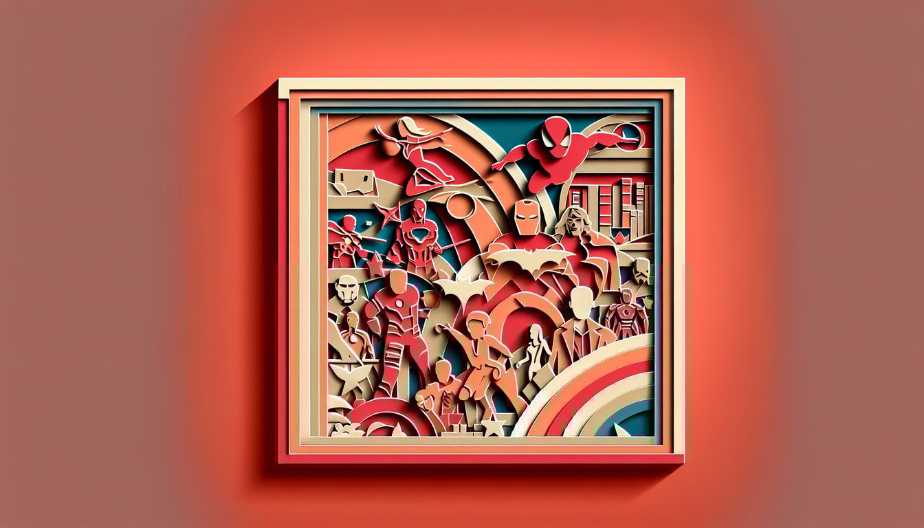 Paper art illustration for X-Men movie trivia quiz on a coral background