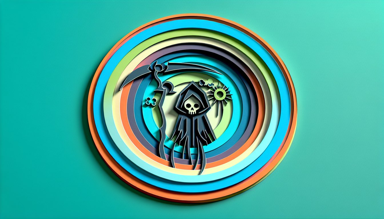 Teal paper art collage showing Soul Reaper swords and masks with text inviting a Bleach character personality quiz.
