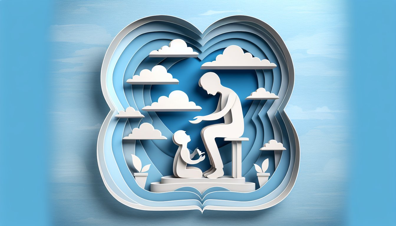 Paper art illustration for Am I a Bad Daughter quiz on sky blue background