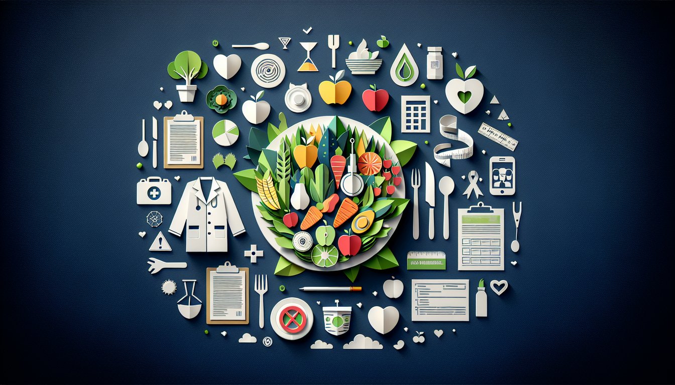 Colorful paper art illustrating a quiz on Food Safety and Nutritional Care Knowledge Test