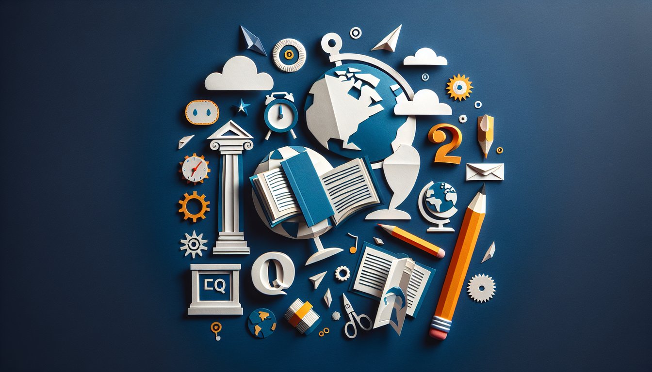 Colorful paper art depicting elements of a Spanish grammar knowledge assessment quiz
