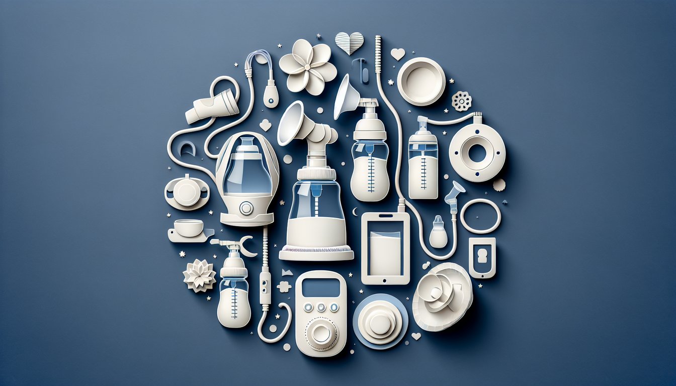 Paper art breast pump icons with quiz prompt to find the best pump for lifestyle budget and goals on dark blue background