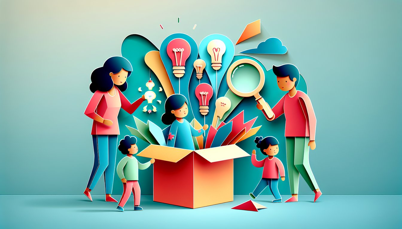Paper art quiz prompt showing parent and child icons on teal background inviting self test on subtle harmful parenting signs