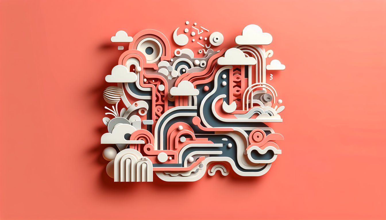 Paper art illustration for Call My Bluff definitions quiz on a coral background