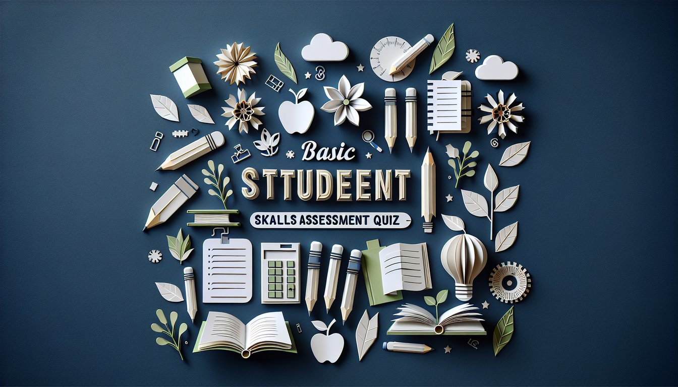 Colorful paper art displaying elements related to Basic Student Skills Assessment Quiz.