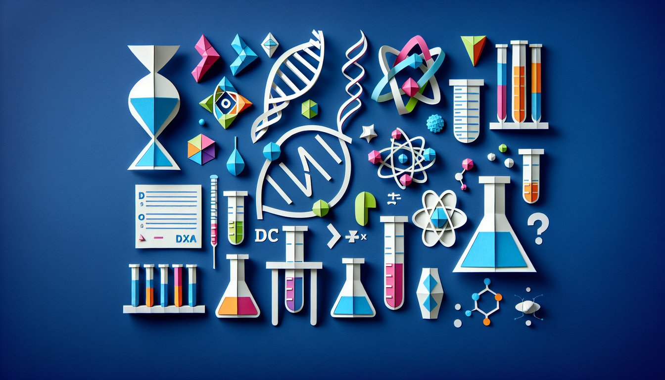 Colorful paper art illustrating a basic math and science knowledge quiz