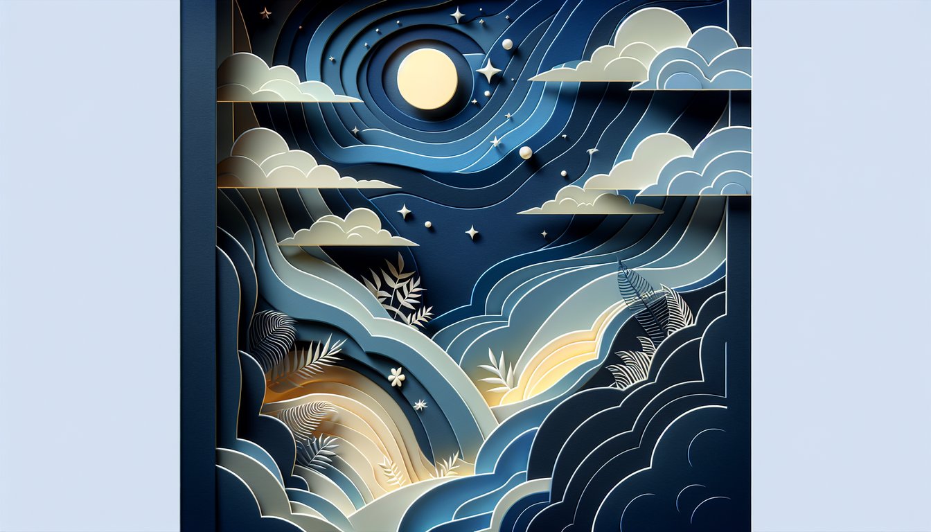 paper art diver plunging into paper waves symbolizing self discovery and happiness boost on dark blue background