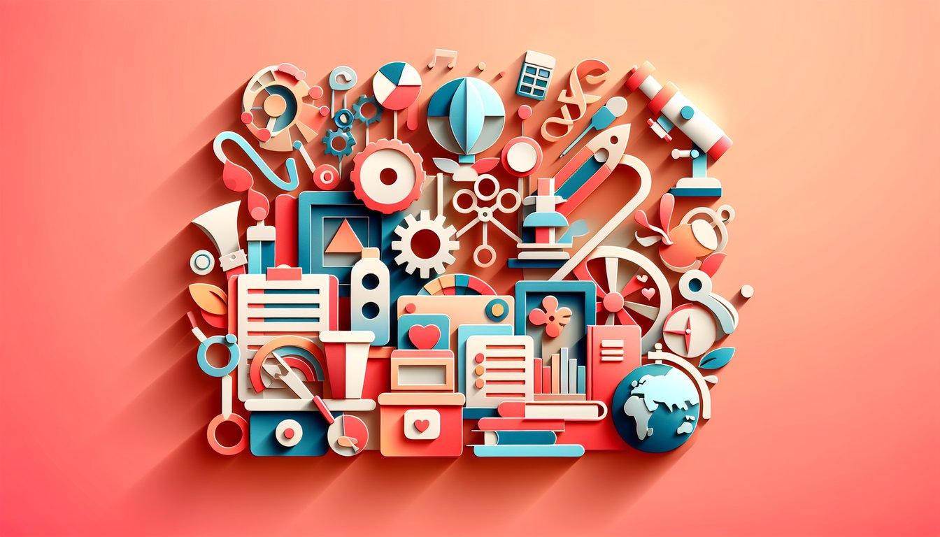 Paper art illustration for Future Job Quiz on a coral background
