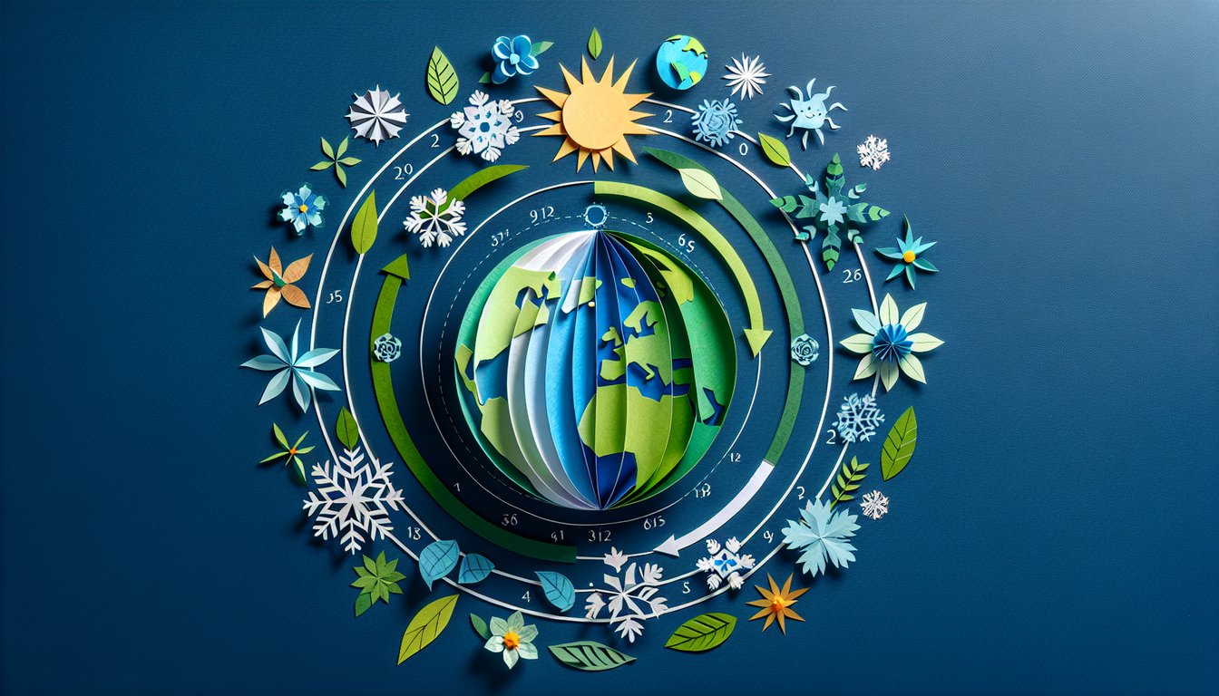 Colorful paper art promoting Spin, Revolve, Seasons Quiz for middle school science students.