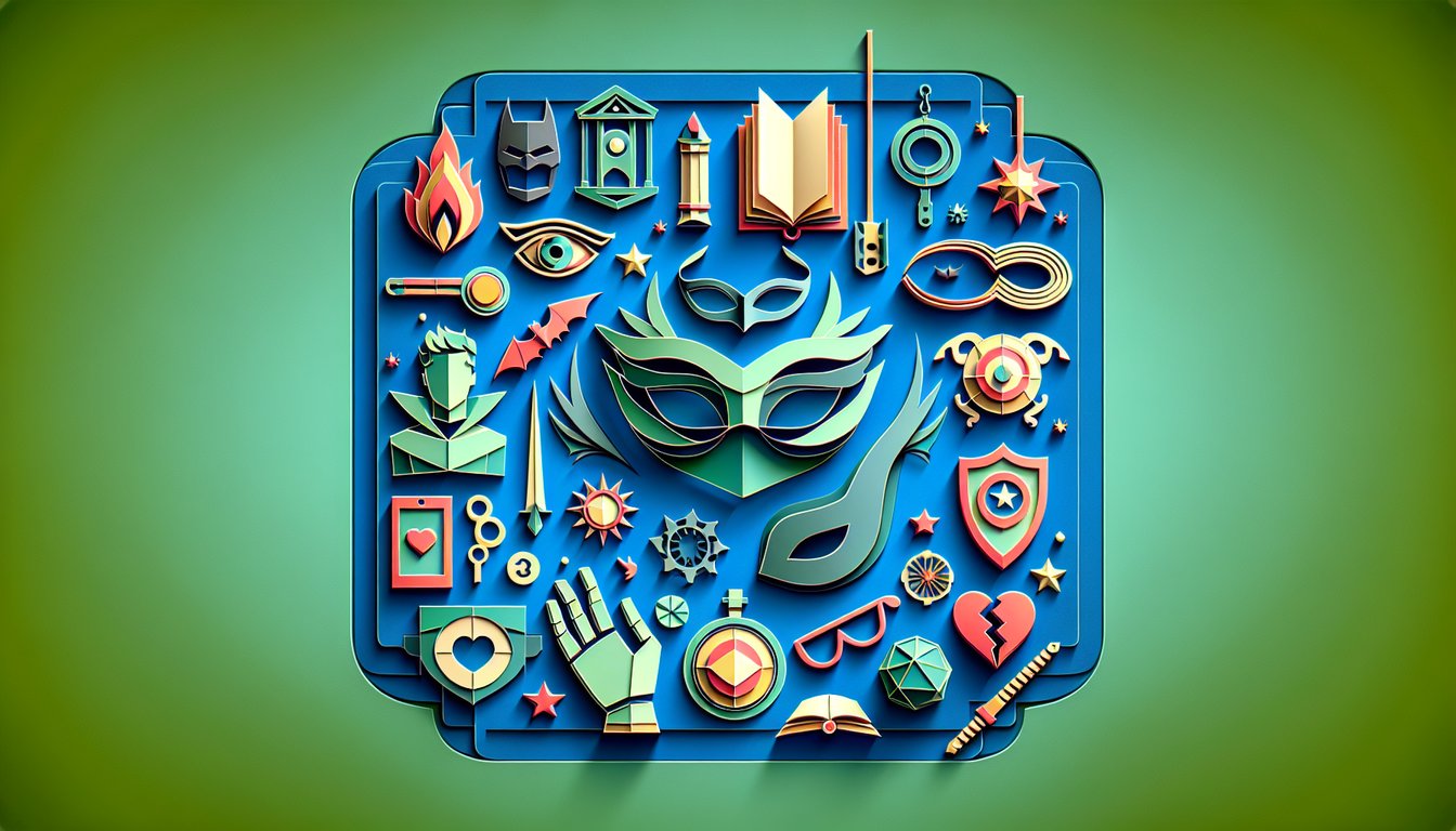 Paper art illustration style showing Spider-Man villain silhouettes quiz theme on teal background