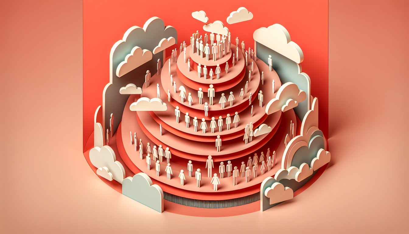 Paper art shows diverse paper cut figures in a circle on coral background with diversity trivia quiz prompt
