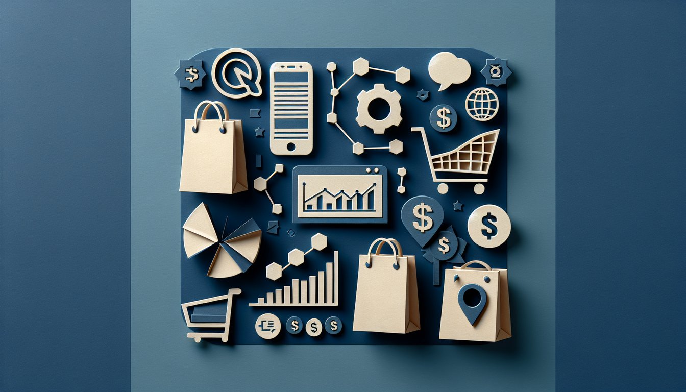 Colorful paper art depicting elements of E-commerce Marketplace Knowledge Test quiz