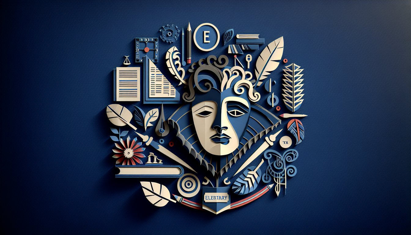 Colorful paper art promoting The Quick Irony Quiz, a high school English assessment tool.