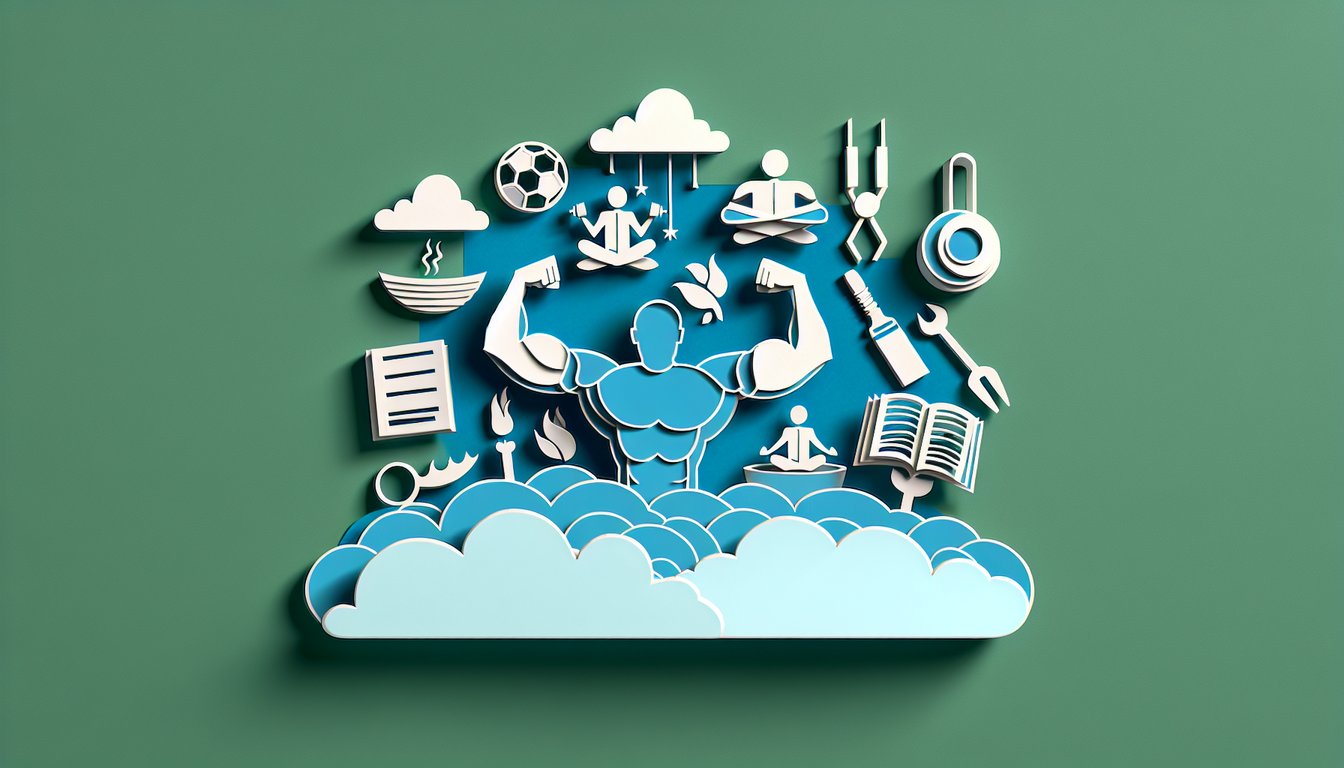 Paper art collage of stylized male profiles and quiz title on teal background inviting toxic masculinity test