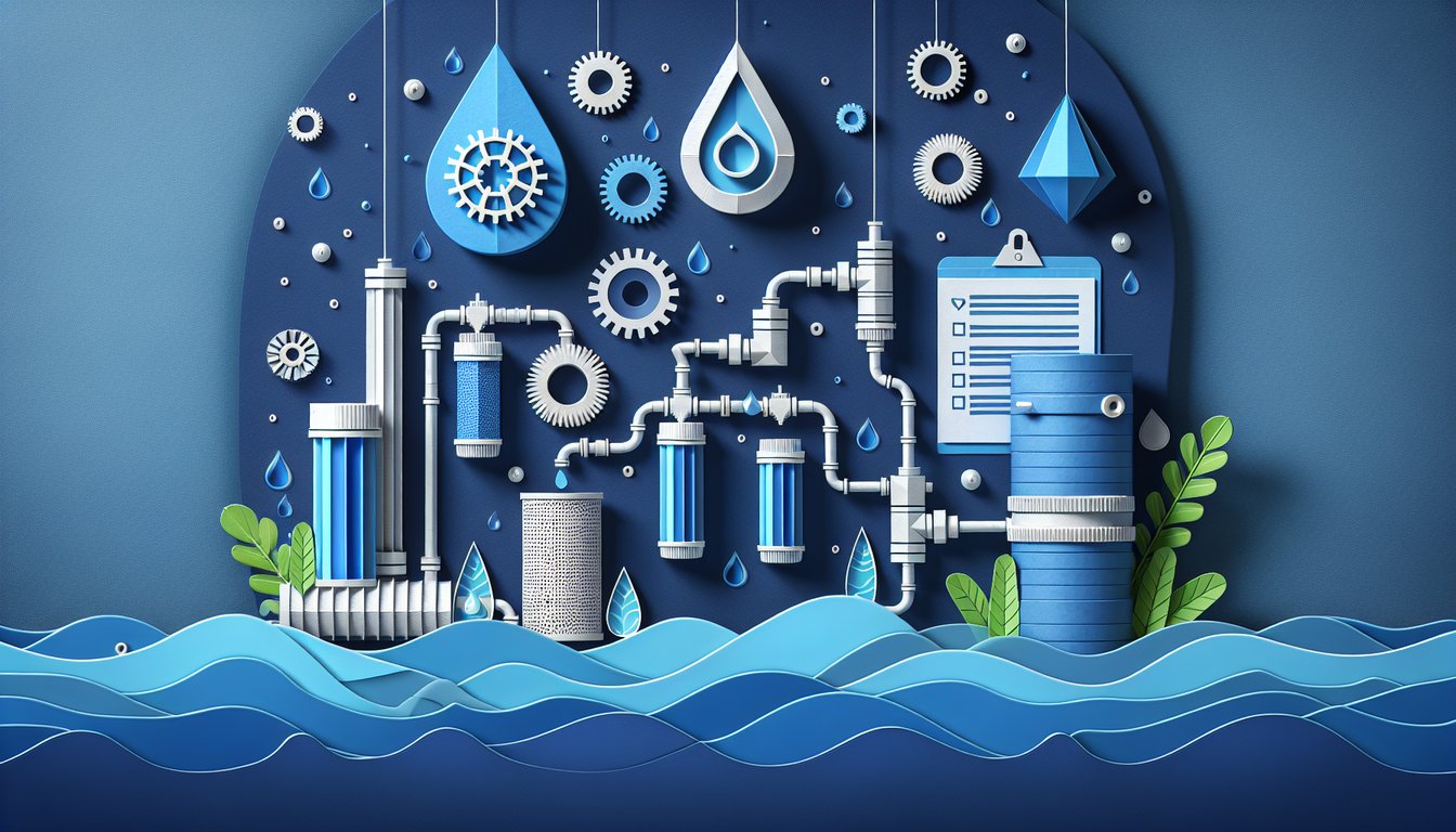 Colorful paper art illustrating a quiz on Water Treatment Compliance