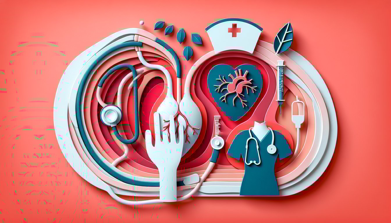 Paper art heart and vessels on coral background NCLEX perfusion quiz 10 targeted questions boost cardiac exam readiness