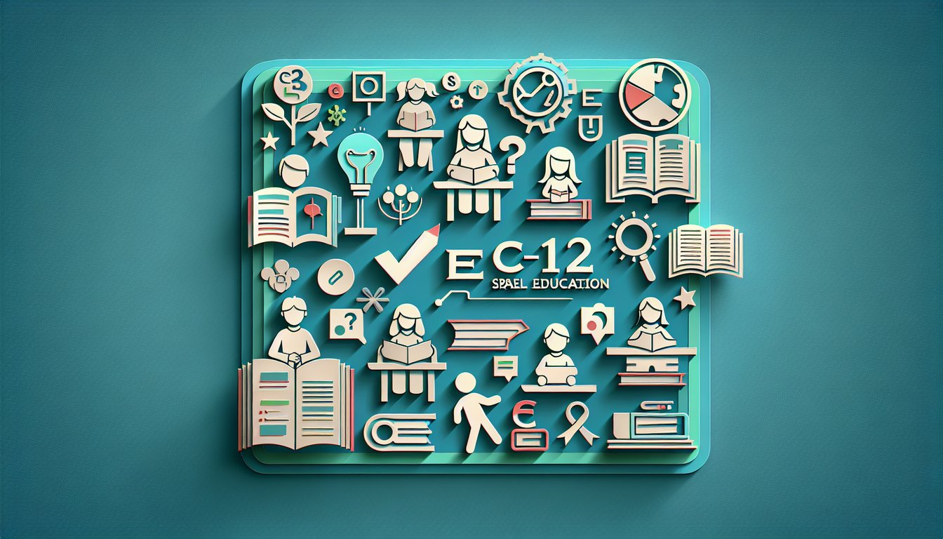 Paper art illustration of quiz banner for TExES 161 EC-12 special education on teal background