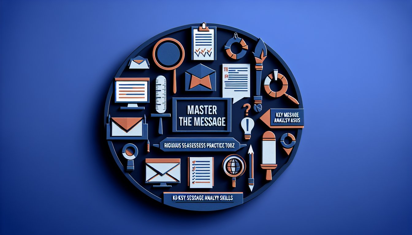 Colorful paper art promoting Master the Message practice quiz for communication students