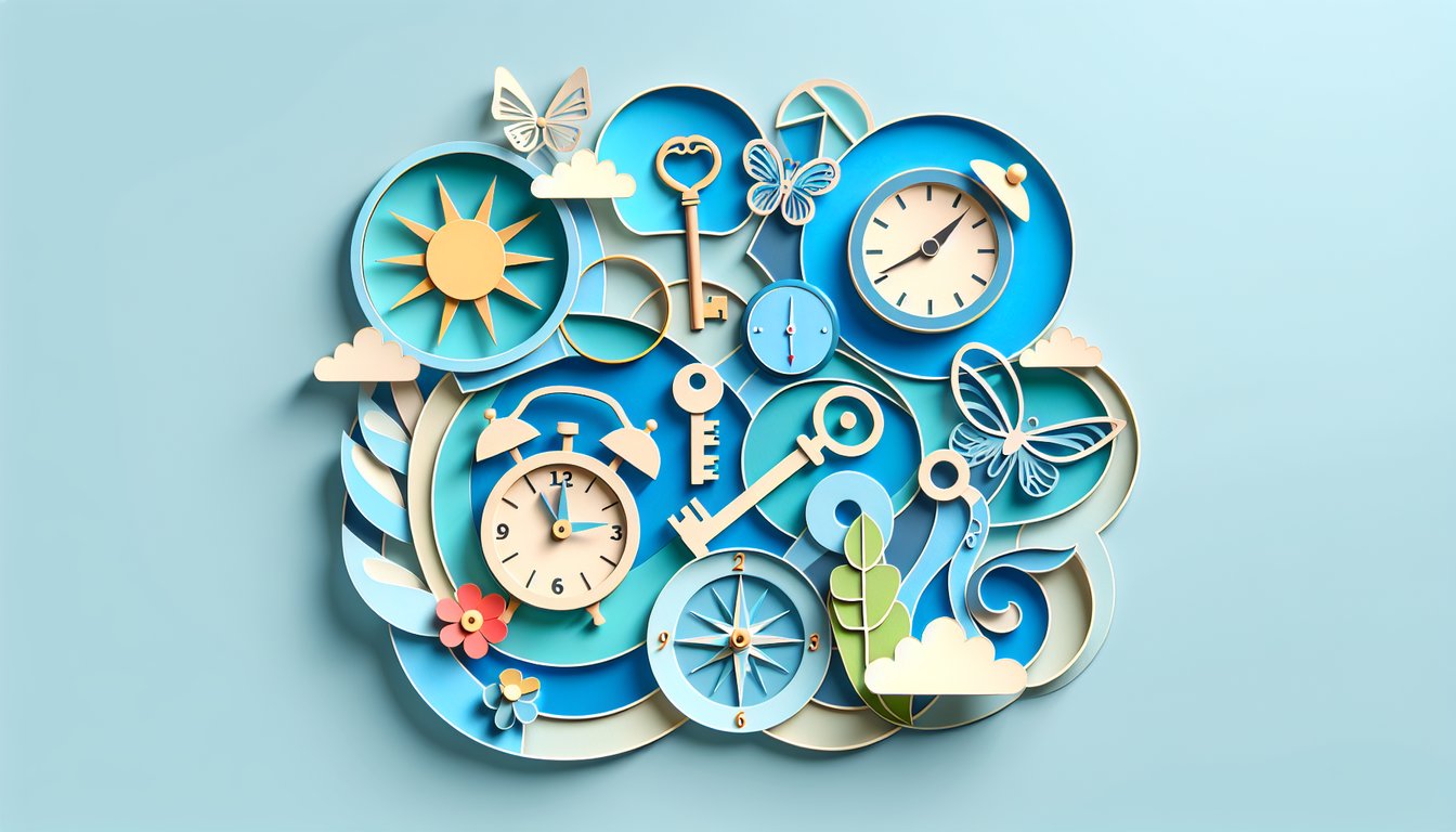 Paper art illustration for adulting quiz on sky blue background
