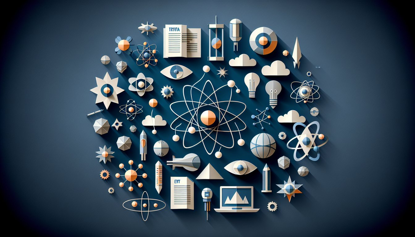 Paper art depicting trivia quiz about subatomic truths for high school science students.