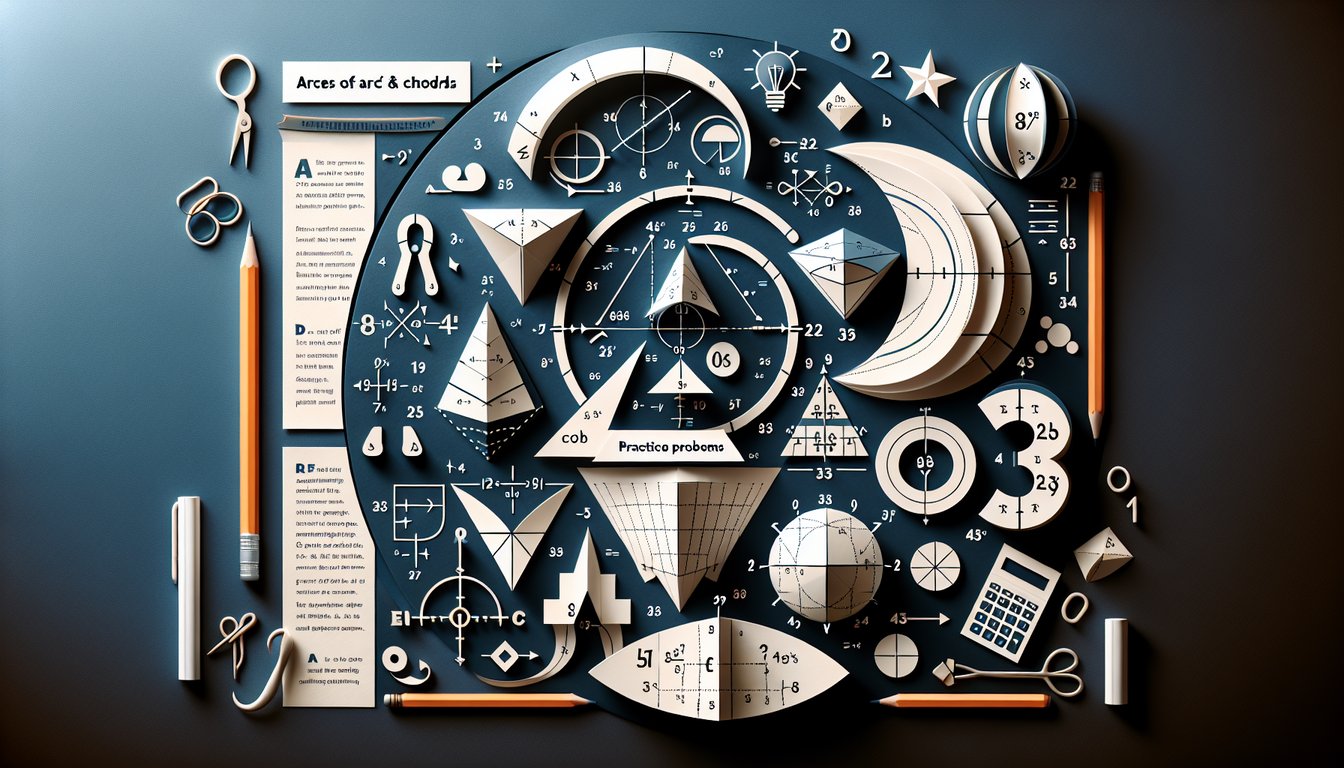 Paper art representing a trivia quiz on arcs and chords for high school geometry students.