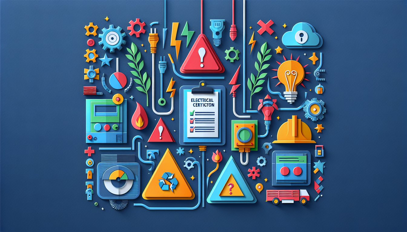 Colorful paper art promoting Electrical Safety Certification Practice Quiz