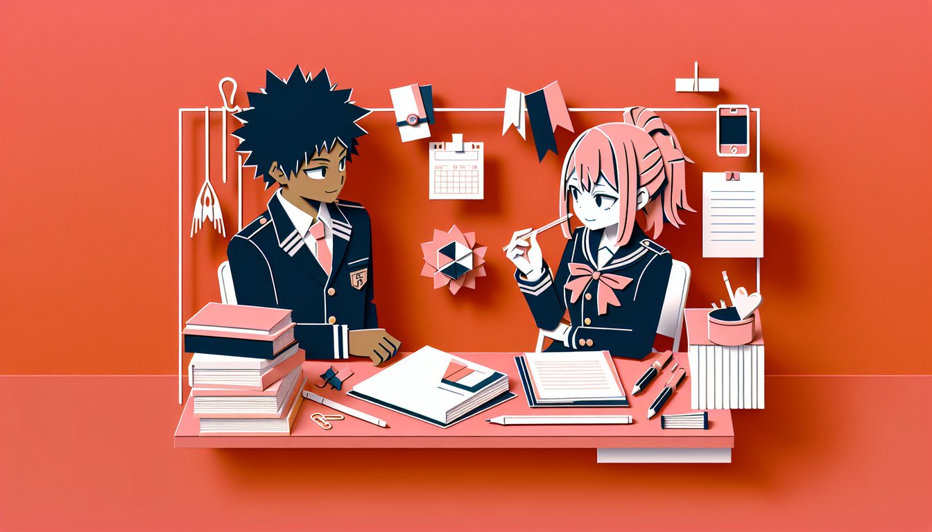 Paper art illustration for TBHK character quiz on a coral background.