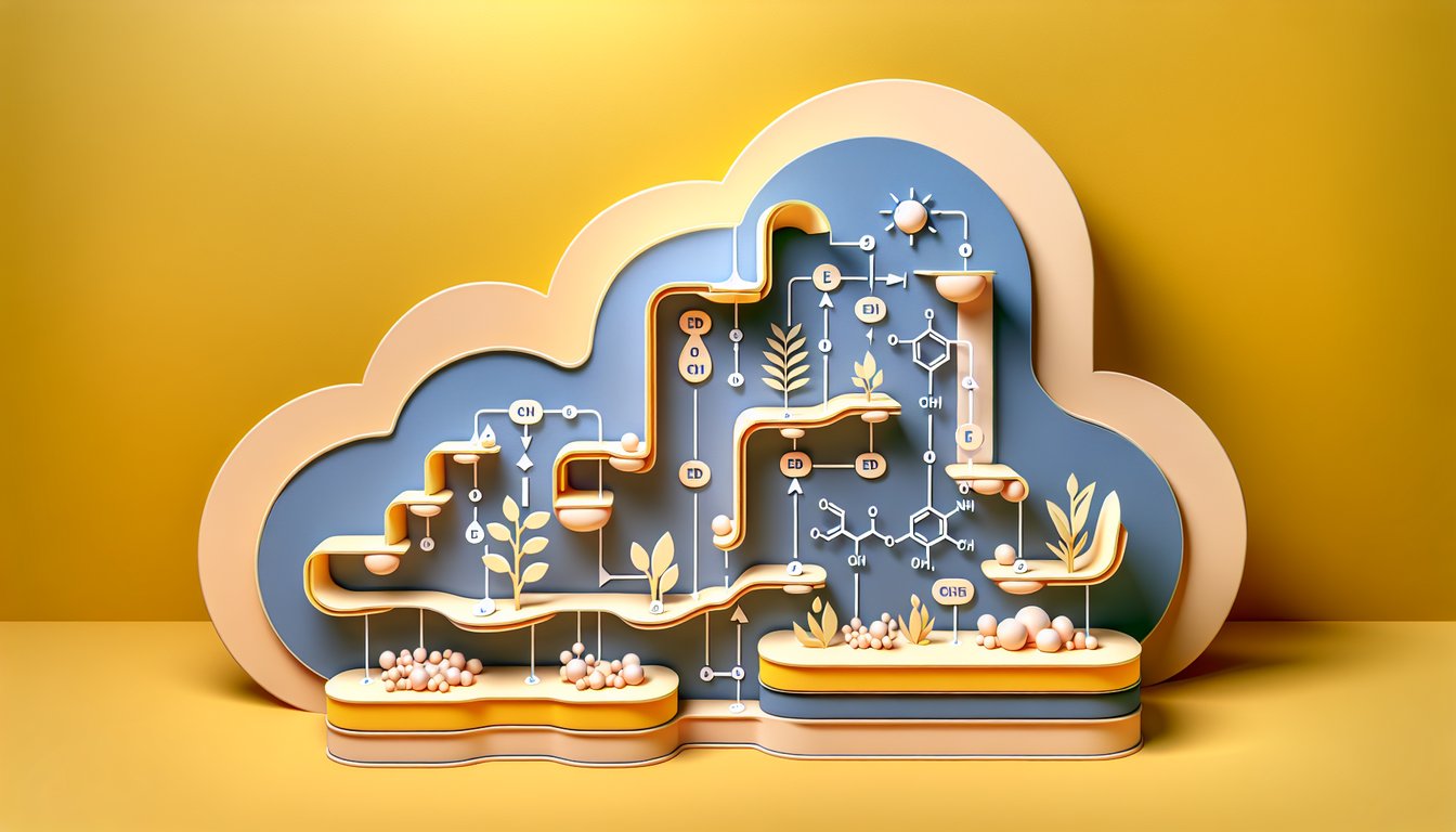 Paper art illustration of glycolysis pathway quiz challenge on golden yellow background featuring enzymes and intermediates