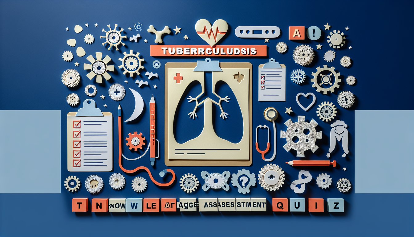 Colorful paper art depicting a tuberculosis knowledge assessment quiz.