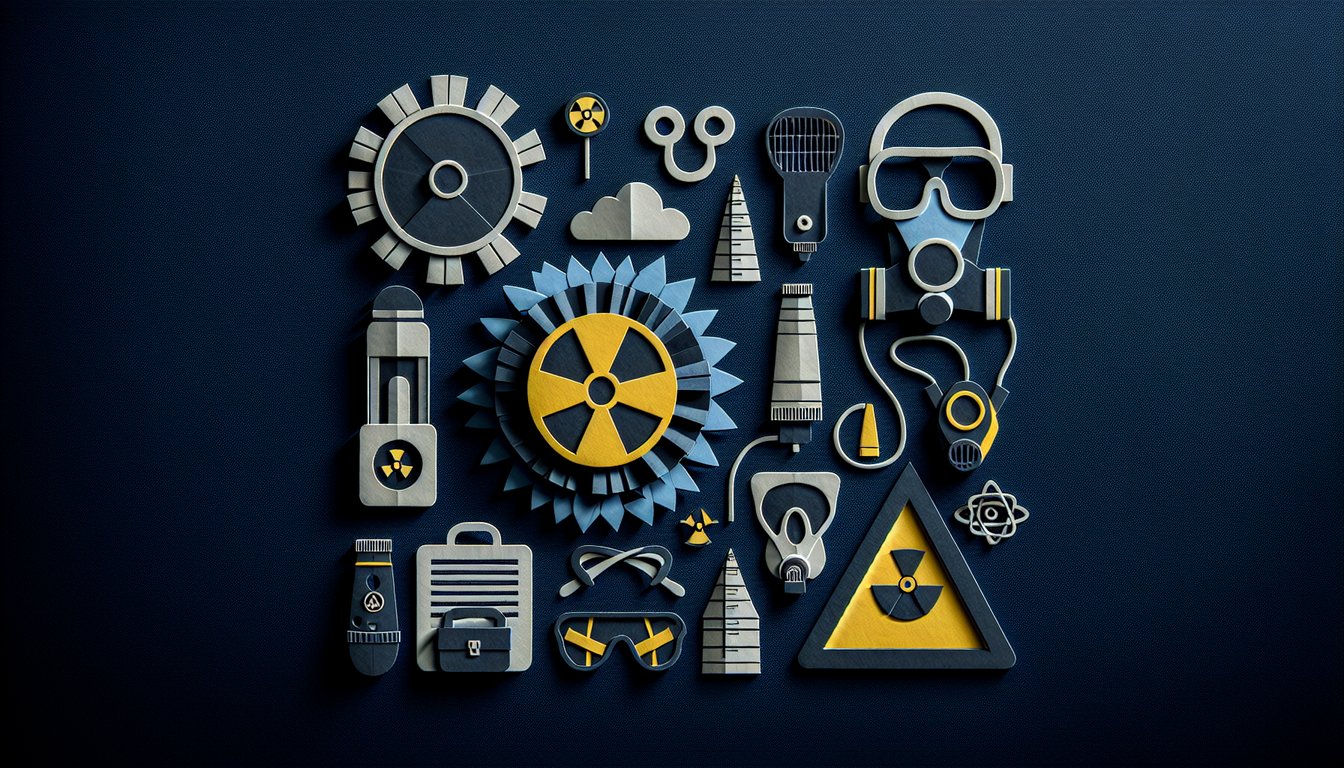 Colorful paper art depicting a quiz on Radiography and Nuclear Safety Certification Practice Test
