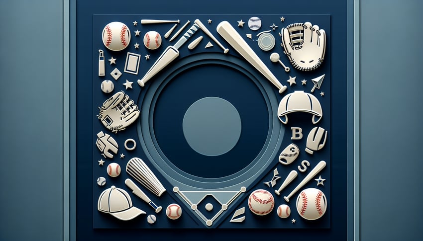 Paper art baseball quiz illustration with bat ball glove scoreboard challenging your skills on dark blue background